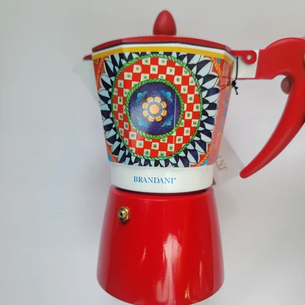 NEW Red‎ BRANDANI ITALIAN COFFEE MAKER 6 CUP MOKA POT Geometric Espresso